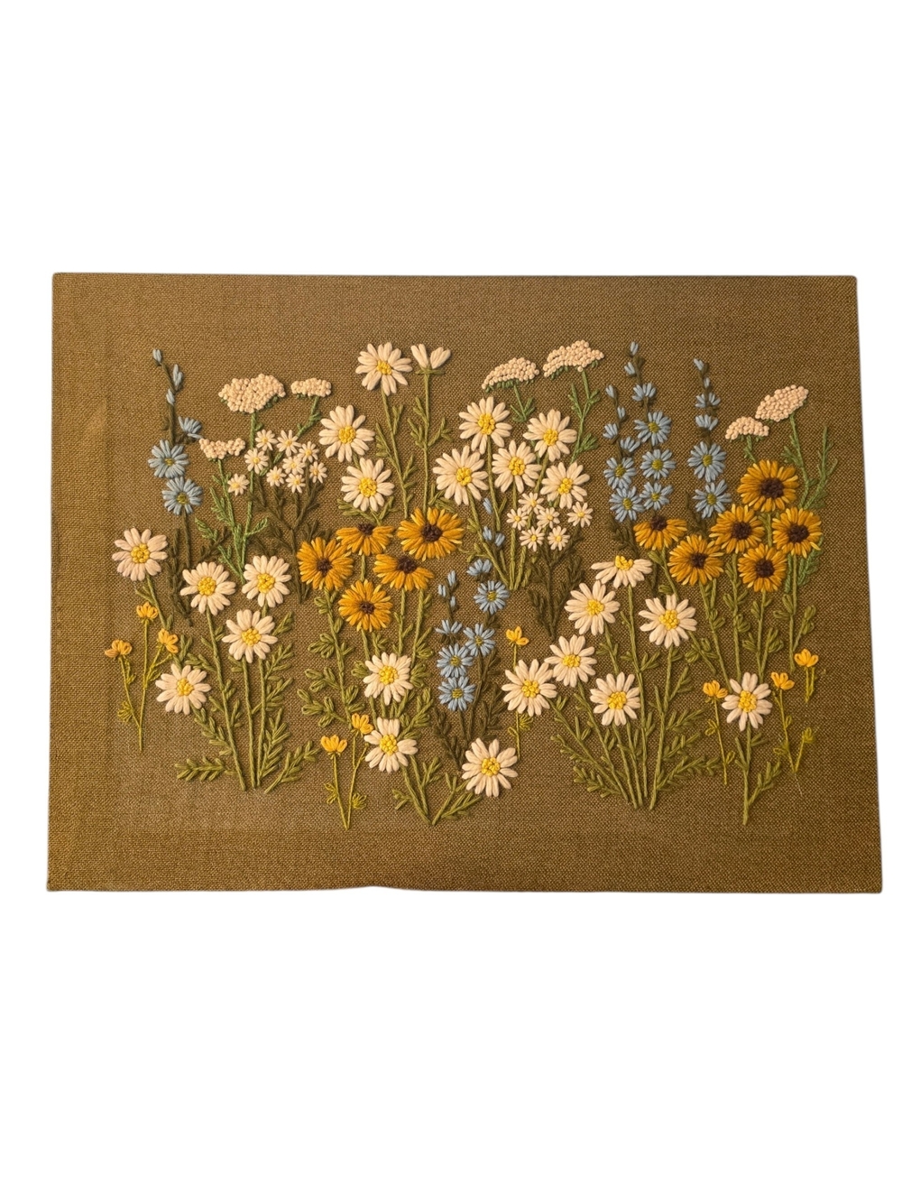 PARAGON Daisy field vintage embroidery 1970s framed professional .